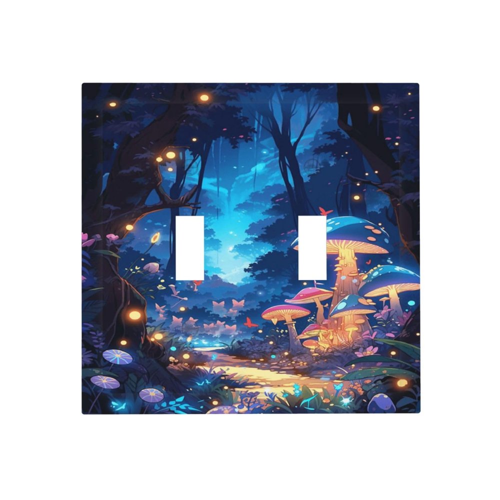 Tewujay Decorative Light Switch Covers - 2 Toggle Mushroom Fairy Butterfly Forest Double Toggle Wall Plate Dual Decorative Switchplate Electrical Faceplate