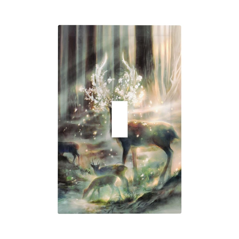 Tewujay Decorative Light Switch Covers 1 Toggle Mist Fairy Forest Deers Single Toggle Wall Plate Decorative Switchcover Electrical Switchplate for Farmhouse Decor