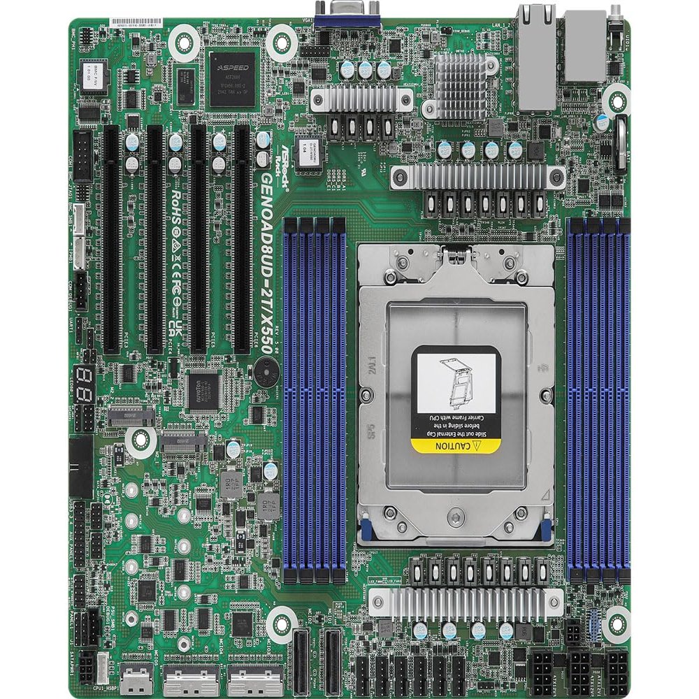 ASRock Rack GENOAD8UD-2T/X550 Deep Micro-ATX Server Motherboard Single Socket SP5 (LGA 6096) AMD EPYC 9004 Series Processors Dual 10G LAN 2X MCIO