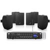 Sound Town Commercial Restaurant Bluetooth Amplifier + Surface-Mount Speaker Set, with One 6-Zone 70V/100V Amplifier with Bluetooth, 6 x 4.5-Inch Surface-Mount Speakers, Black (PAC180X6TV4B)