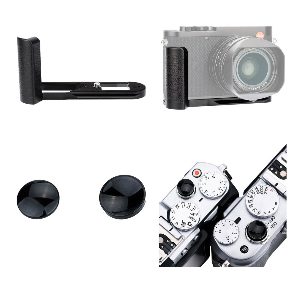 JJC Metal Hand Grip Handgrip Secure Handle Bracket & Soft Shutter Release Button for Leica Q3 Camera