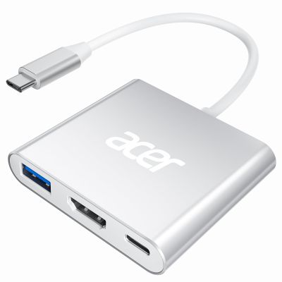 Acer USB C to HDMI Adapter, 4K USB C Hub with 100W PD, USBA 3.0 Port, HDMI to USBC Multiport Digital AV Converter for MacBook Pro/Air, iPad, Tablets, TV, Monitor and More (Silver)
