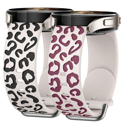 Knossen Leopard Watch Band Compatible with Samsung Galaxy Watch Series 7, FE, 6, 5, 4, Galaxy Watch 6 Classic/Watch 4 Classic/Watch 5 Pro, Soft Silicone Cheetah Sport Wristband for Samsung Active2/Galaxy Watch3 41MM Wristband, 1-PACK (Starlight/(Blac