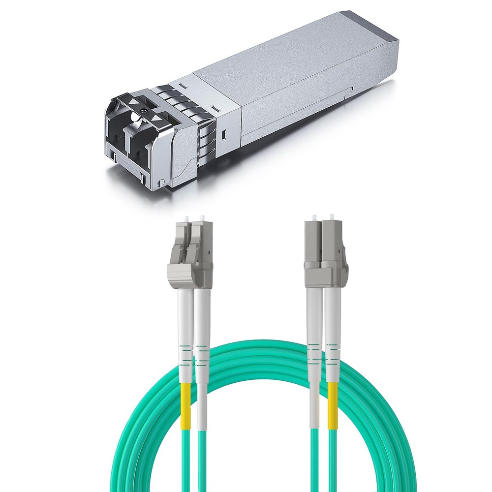 10GBase-SR SFP+ Transceiver for Cisco SFP-10G-SR, Meraki MA-SFP-10GB-SR, Ubiquiti UF-MM-10G with 1 Pack of 3-Meter 10Gb/Gigabit OM3 LC to LC Fiber Patch Cable