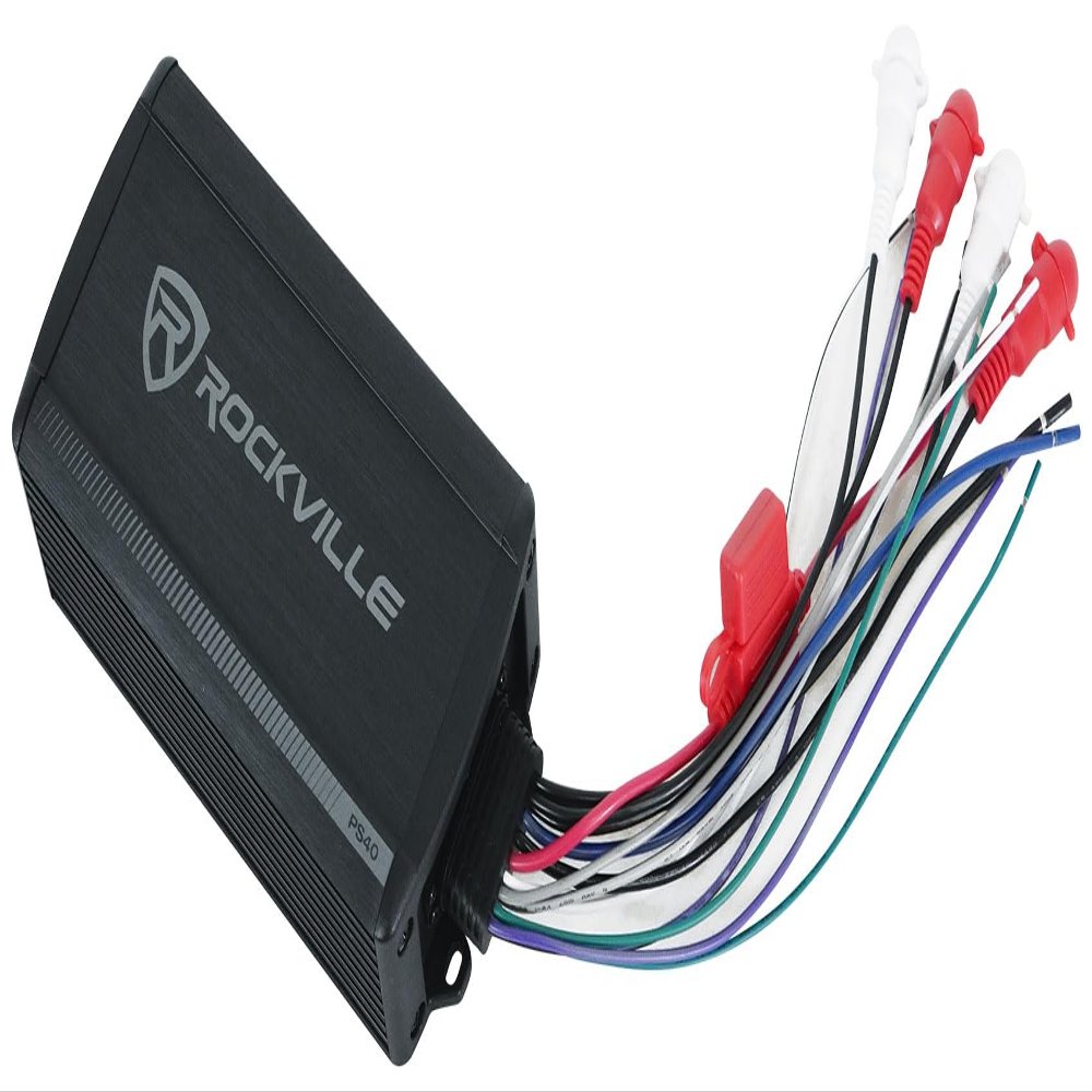Rockville PS40 340W 4-Channel ATV/UTV/Motorcycle Amplifier 2/4 Ohm, IP65 Waterproof, Bluetooth, Compact, for Powersports Audio
