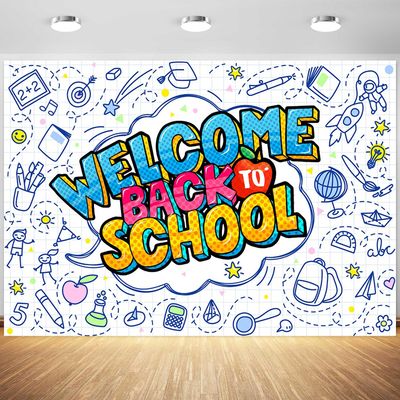12x8ft Back to School Backdrop Cartoon Classroom First Day of School Photography Background Teacher Kids School Party Banner Classroom Decorations Photo Booth Props