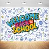 12x8ft Back to School Backdrop Cartoon Classroom First Day of School Photography Background Teacher Kids School Party Banner Classroom Decorations Photo Booth Props view 1