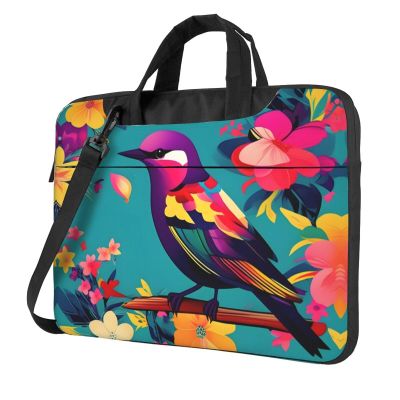 Colorful Flowers Bird Laptop Bag 15.6 Inch, Business Briefcase Gifts For Men Women, Messenger Shoulder Bag With Strap