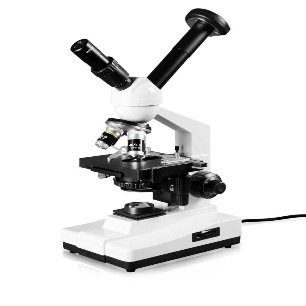 Vision Scientific VME0007-T-100-LD-DG1.3 Dual View Compound Microscope, 10x WF and 20x WF Eyepieces, 40x2000x Magnification, LED Illumination, 1.25 NA Abbe Condenser, 3.0MP Digital Eyepiece Camera