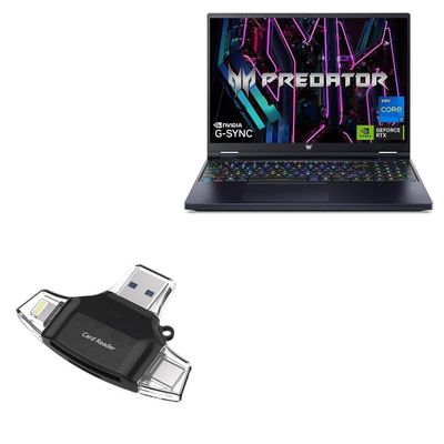 BoxWave Smart Gadget Compatible with Acer Helios 16 - AllReader SD Card Reader, microSD Card Reader SD Compact USB - Jet Black