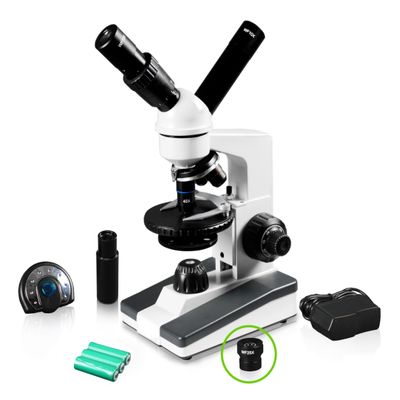 Vision Scientific VME0019-T-LD-DG1.3 Dual View Elementary Compound Microscope, 10x WF & 25x WF Eyepiece, 40x1000x Magnification, LED Illumination, Gliding Round Stage, 1.3MP Digital Eyepiece Camera