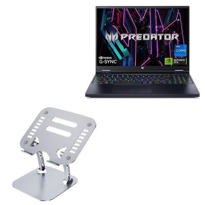 BoxWave Stand and Mount Compatible with Acer Helios 16 - Executive VersaView Laptop Stand, Ergonomic Adjustable Viewing Angle Metallic Riser - Metallic Silver