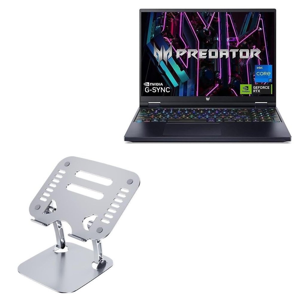 BoxWave Stand and Mount Compatible with Acer Helios 16 - Executive VersaView Laptop Stand, Ergonomic Adjustable Viewing Angle Metallic Riser - Metallic Silver