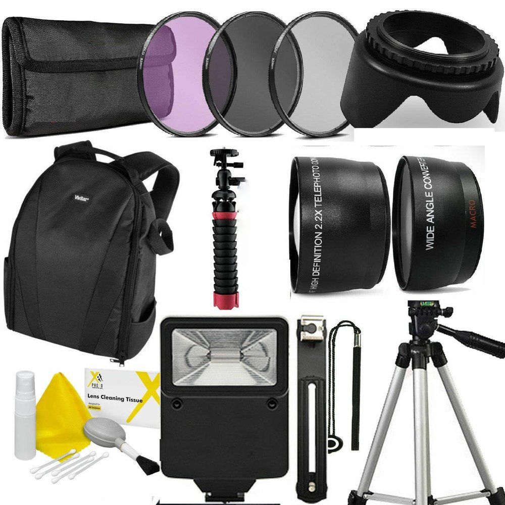 58mm KIT for Canon Rebel SL1 SL2 SL3 T6 T7 T8 T5 50" Tripod + Flash+Lenses and More 18 PCS KIT