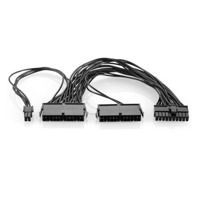 ATX Mining 30cm 24 Pin Dual PSU Power Supply Extension Cable Fit Fit Compatible Computer Adaptor Cable Connector Fit Compatible Miner Mining 24Pin 20+4pin (Color : Black, Size : 30cm)