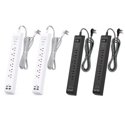 4 Pack Power Strip Surge Protector - 6 Outlets 4 USB Charging Ports, 5Ft Braided Extension Cord, Flat Plug, Overload Protection, Wall Mount for Home Office, Dorm Room Essentials