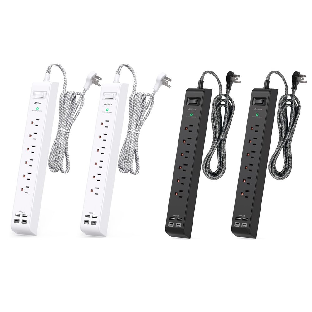 4 Pack Power Strip Surge Protector - 6 Outlets 4 USB Charging Ports, 5Ft Braided Extension Cord, Flat Plug, Overload Protection, Wall Mount for Home Office, Dorm Room Essentials