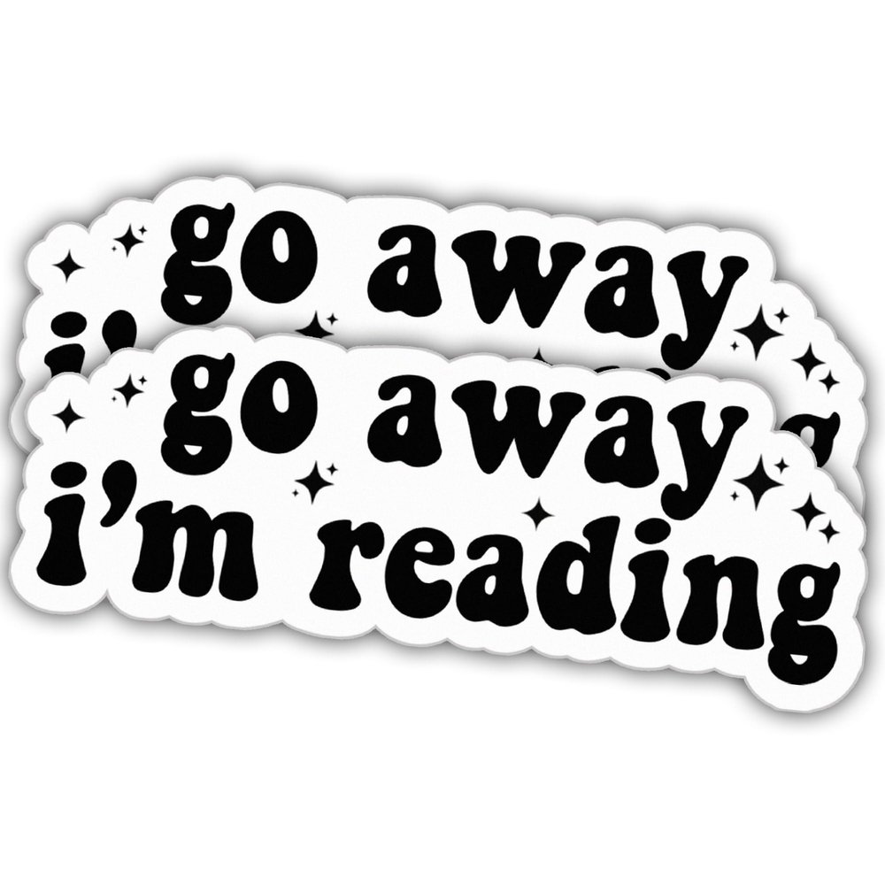 (2pcs) Go Away I'm Reading Text Black Vinyl Stickers, Weather-Resistant Sticker for Water Bottles, Laptop, Window, Car 2pcs Size 3"