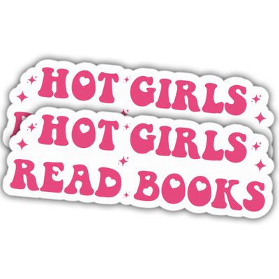 (2pcs) Hot Girls Read Books Pink Vinyl Stickers, Weather-Resistant Sticker for Water Bottles, Laptop, Window, Car 2pcs Size 4"