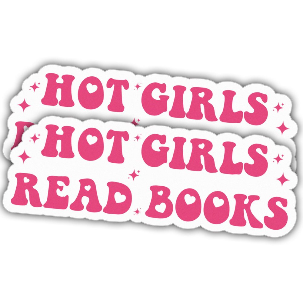 (2pcs) Hot Girls Read Books Pink Vinyl Stickers, Weather-Resistant Sticker for Water Bottles, Laptop, Window, Car 2pcs Size 4"