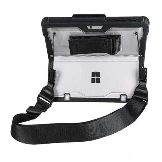 TEKNET Case Heavy Duty Shockproof Clear Case for Microsoft Surface Go 4 Go 3 Go 2 Go 10.5 Inch with Shoulder Strap and Hand Strap (Black)
