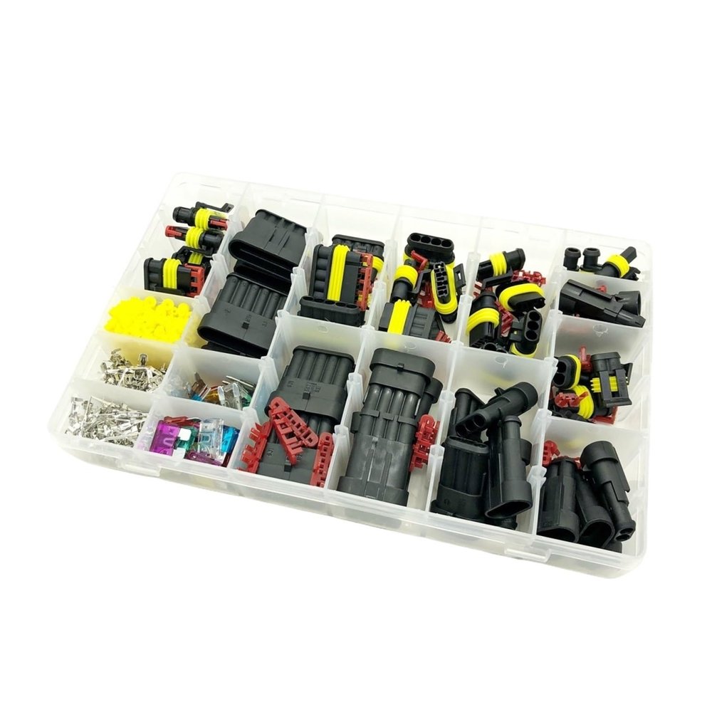 Tongkat Ruiting Store 472 Pcs Superseal AMP Tyco Waterproof 12V Electrical Wire Connector Sets Kits with Crimp Terminal and Car Fuse Small Medium Size