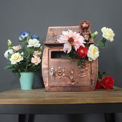 CHIPEL Wall Mounted Indoor Outdoor Mail Organizer, Vintage Garden Wrought Iron Mailbox, Suggestion Box with Lock, Easy to Install (Color : Bronze)