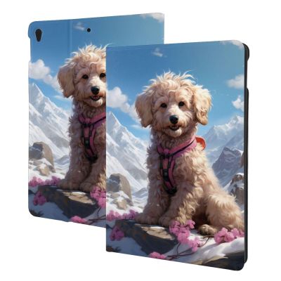 Case for iPad Air 3 (2019) & iPad Pro 10.5 (2017) 10.5 Inch (Model A2152 A2123 A2153 A2154 A1701 A1709), Multi-Angle Viewing Stand, Auto Sleep/Wake,Poodle on Snowy Rocky Mountain Print