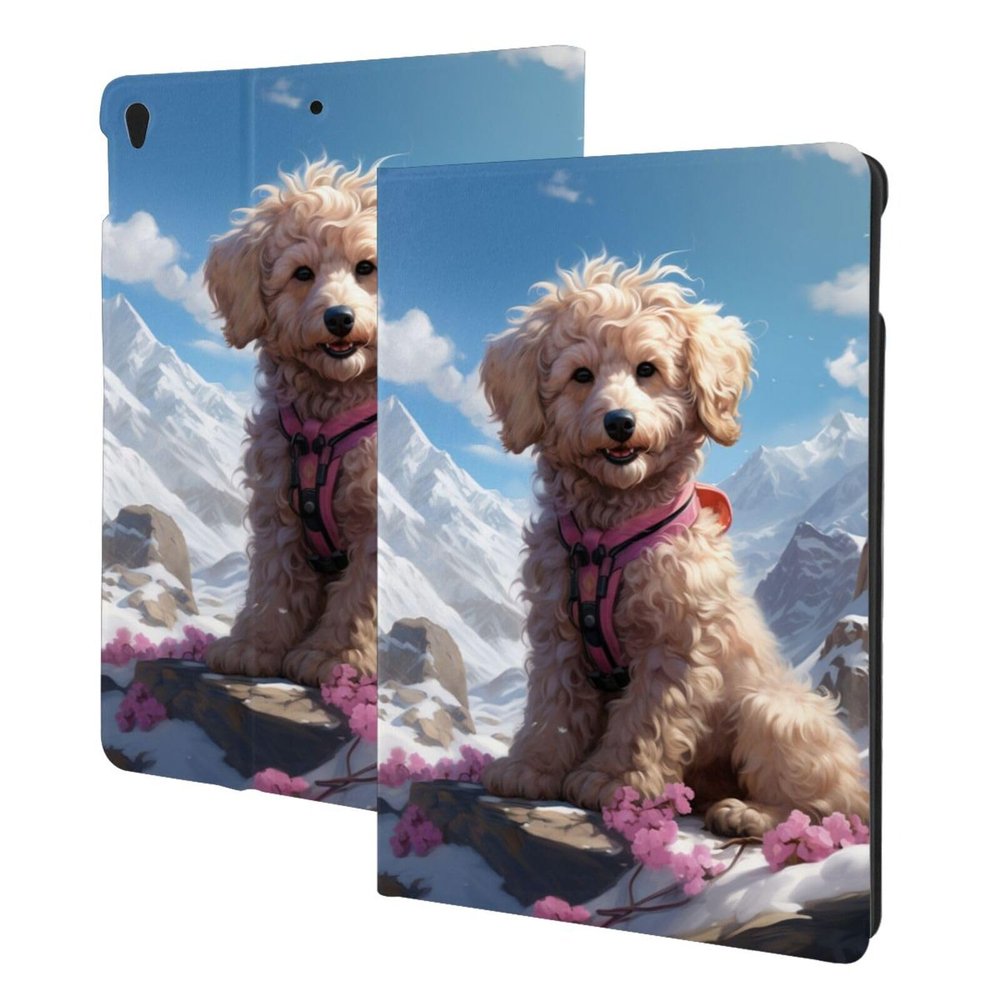 Case for iPad Air 3 (2019) & iPad Pro 10.5 (2017) 10.5 Inch (Model A2152 A2123 A2153 A2154 A1701 A1709), Multi-Angle Viewing Stand, Auto Sleep/Wake,Poodle on Snowy Rocky Mountain Print
