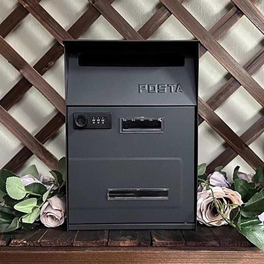 CHIPEL High Capacity Wall Mounted Galvanized Steel Mail Organizer,Sleek and Modern Lockable Post Box, Glossy Suggestion Box - for Single Family Home Or Community (Color : Code Lock Gray)
