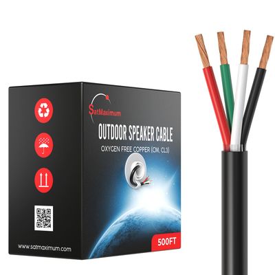 Cables Direct Online 500FT 16AWG Outdoor Speaker Cable Oxygen Free Copper 4-Conductors, Direct Burial, Weather Resistant, UV CL3 CM Rated, OFC Strands Low Voltage, Pull Box