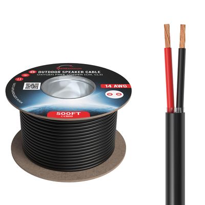 Cables Direct Online 500FT 14AWG Outdoor Speaker Cable Oxygen Free Copper 2-Conductors, Direct Burial, Weather Resistant, UV CL3 CM Rated, OFC Strands Low Voltage, Drum