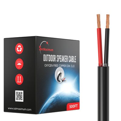 Cables Direct Online 500FT 16AWG Outdoor Speaker Cable Oxygen Free Copper 2-Conductors, Direct Burial, Weather Resistant, UV CL3 CM Rated, OFC Strands Low Voltage, Pull Box