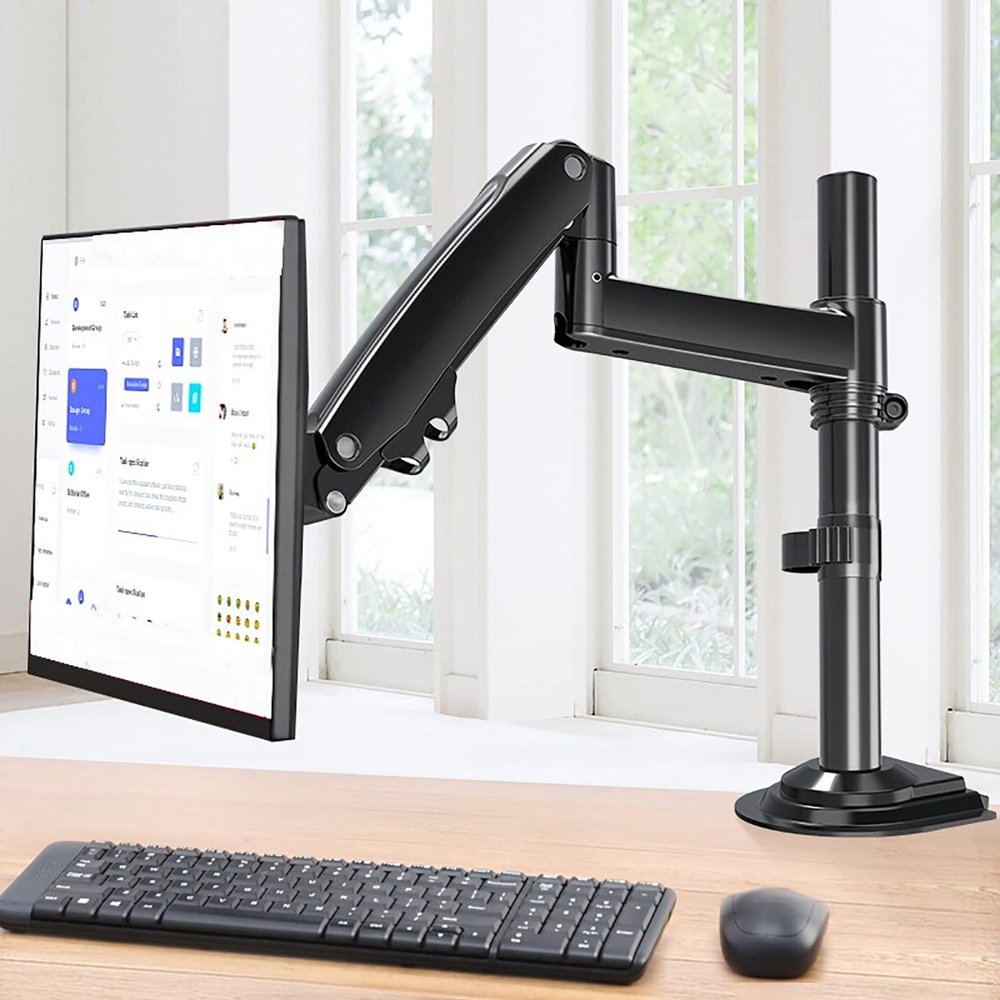 Universal TV Stand Monitor Mount, Articulating Gas Spring Monitor Arm, For 22-35 Inch Screens, Each Arm Holds 4.4 To 26.4lbs, With Clamp, Perforation Mounting Base