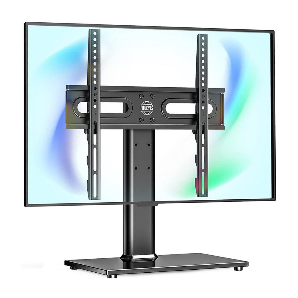 JOuan Universal TV Stand Table Top TV Stand, Height Adjustable Tabletop TV Base With Tempered Glass Base Wire Management, Fits 45-65inch LED Screen Display