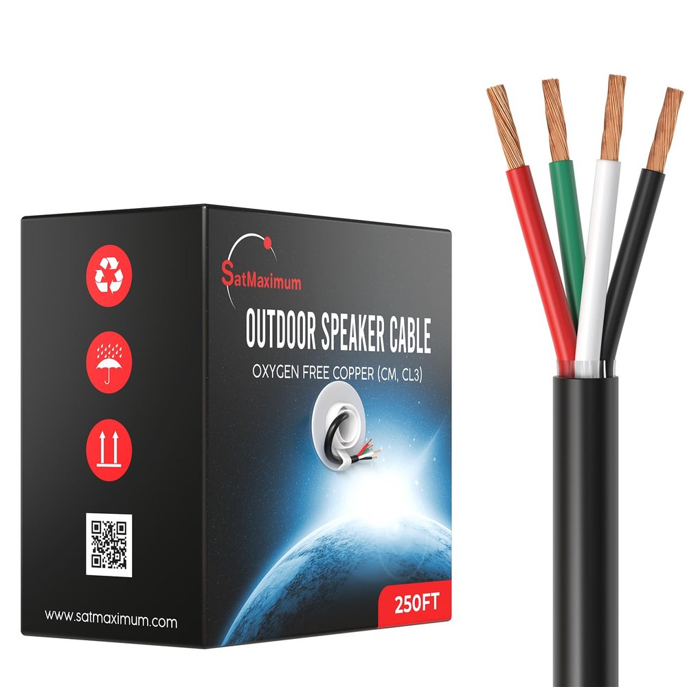 Cables Direct Online 250FT 16AWG Outdoor Speaker Cable Oxygen Free Copper 4-Conductors, Direct Burial, Weather Resistant, UV CL3 CM Rated, OFC Strands Low Voltage, Pull Box