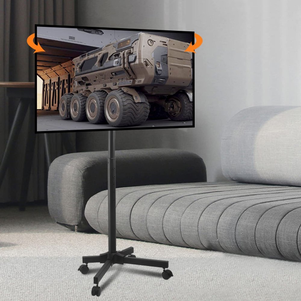 Universal TV Stand Rolling/Mobile TV Cart With Wheels For 17-55 Inch Screen, Height Adjustable Rolling TV Stand, 0-12 Angle Adjustment, Holds Up To 35kg/77lbs