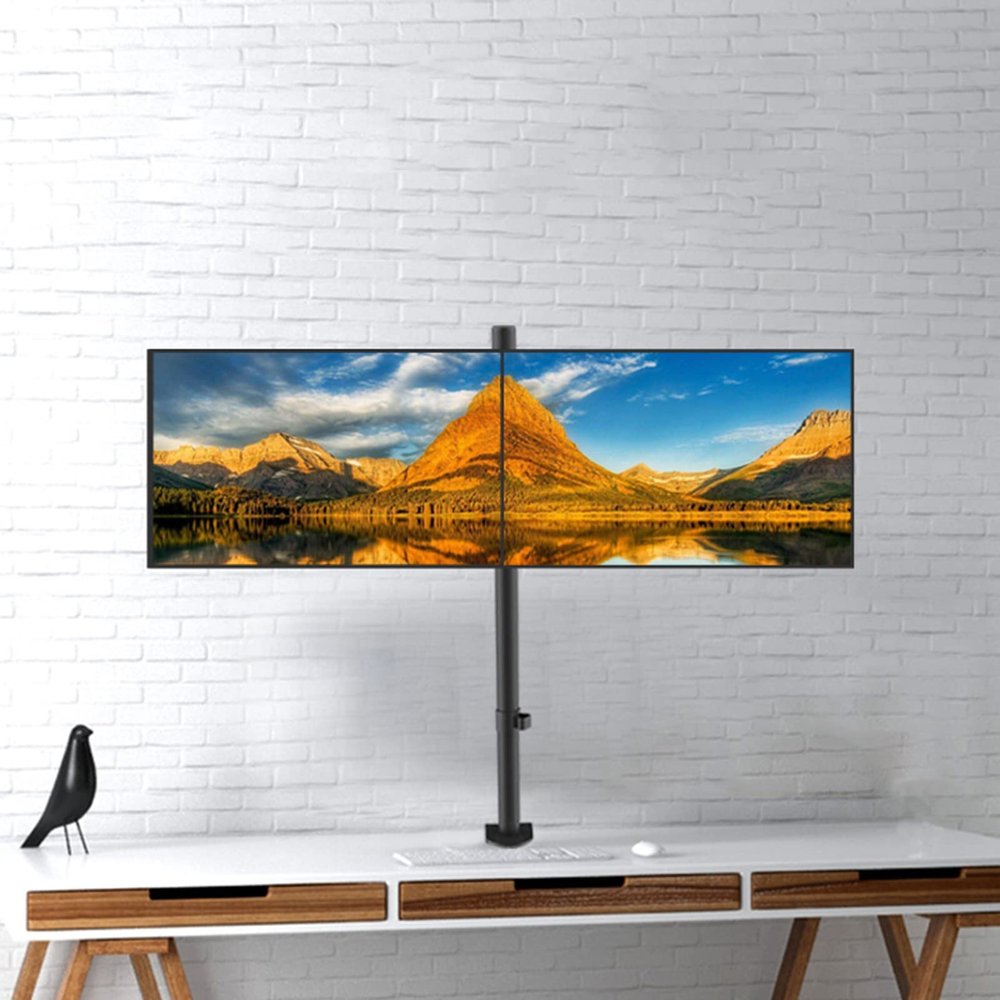 Universal TV Stand Dual Monitor Stand, Heavy Duty Fully Adjustable Dual Monitor Arms Desk Mount For For 2 Monitor, Monitor Arm Mount Fits 19-27 Inch Monitor