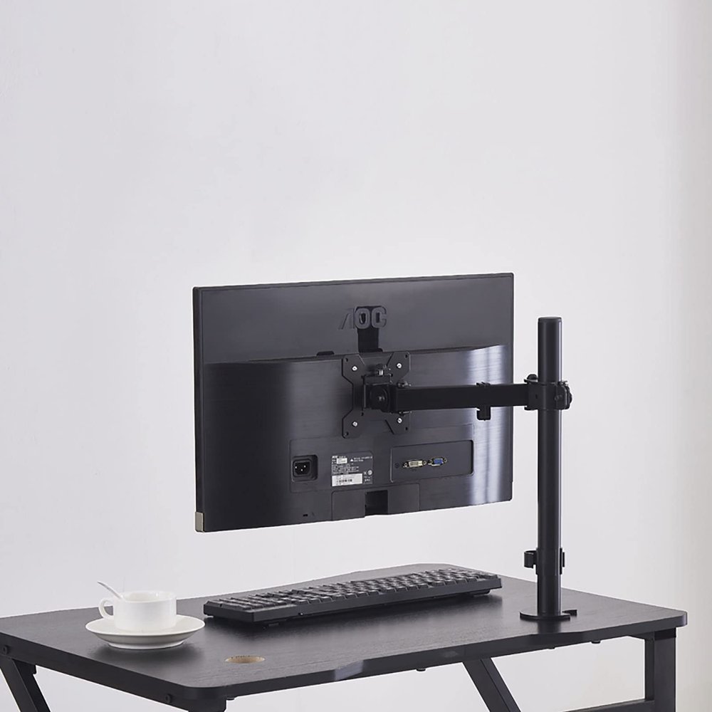 Universal TV Stand Single Monitor Stand, Monitor Desk Stand with Adjustable Height/Tilt/Swivel/Rotate for 13-27 Inch Screens, with Grommet Base