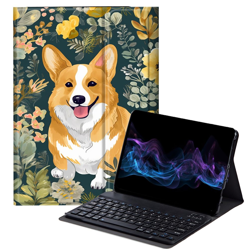 BFDHGQZC Dog Flower Keyboard Case for Samsung Galaxy Tab A7 Lite 8.7 Inch 2021 (SM-T220/T225),Slim Stand Protective Cover for Samsung Galaxy Tab A7 Lite