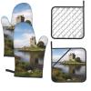 LZQPOEAS Oven Mitts and Pot Holders 4 pcs Set Glove for Cooking Dunguaire Castle Mitt Heat Resistant Kitchen Gloves Hot Pads Non-Slip Baking Grilling view 1