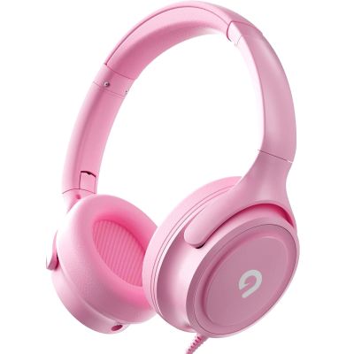 ADOOPE Kids Headphones with Cord-3.5mm Jack 85/94dB Safe Volume Control Built-in Microphone On-Ear Headphones for Kids/Teens/Girls/School/Travel/3.5mm Devices(Pink)