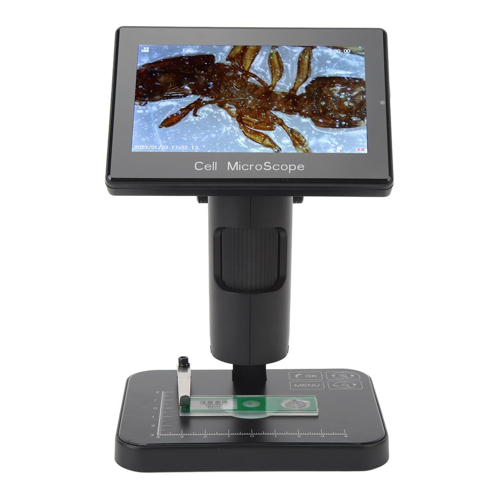 1080P Digital Microscope, 1000X USB Microscope with 5 Inch Screen Support 3 Lighting Modes, 8X Zoom Double Focus Electronic Magnifier Camera for Soldering Research