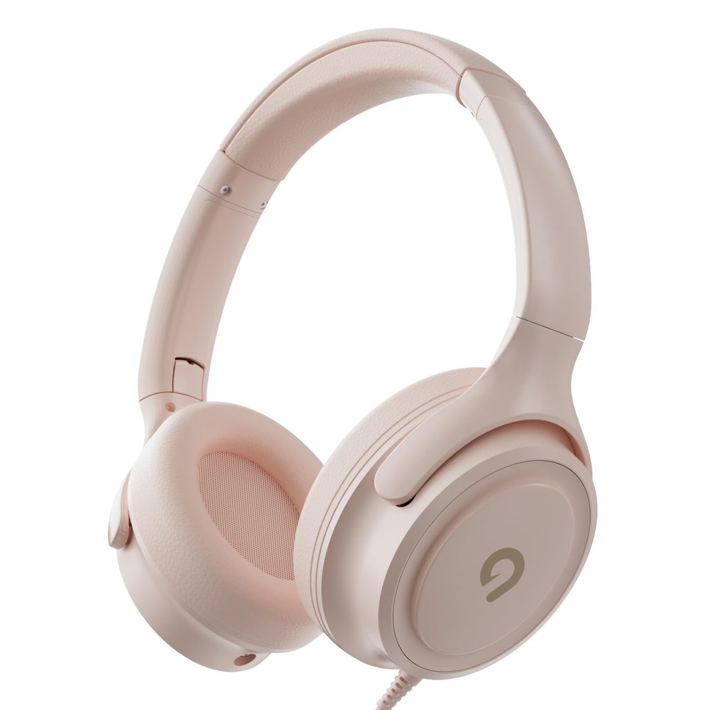 ADOOPE Kids Headphones with Cord-3.5mm Jack 85/94dB Safe Volume Control Built-in Microphone On-Ear Headphones for Kids/Teens/Girls/School/Travel/3.5mm Devices(Beige)