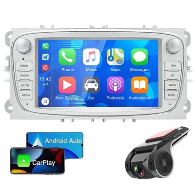 2din Android Wireless Android Auto Car Stereo CarPlay Car Radio Multimedia Player with RDS FM Mirror Link DVR GPS Compatible for Ford Focus Mondeo C-MAX S-MAX Galaxy II Kuga Silver