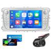 2din Android Wireless Android Auto Car Stereo CarPlay Car Radio Multimedia Player with RDS FM Mirror Link DVR GPS Compatible for Ford Focus Mondeo C-MAX S-MAX Galaxy II Kuga Silver view 1