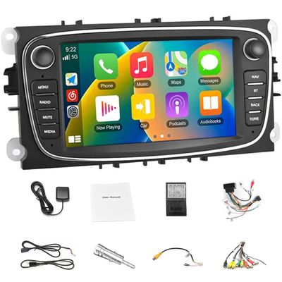 2 Din Android Car Stereo Wireless CarPlay Android Auto 7" Car Radio Multimedia Player with RDS FM Mirror Link GPS Navigation Compatible for Ford Focus S-Max Galaxy C-Max Black