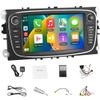 2 Din Android Car Stereo Wireless CarPlay Android Auto 7" Car Radio Multimedia Player with RDS FM Mirror Link GPS Navigation Compatible for Ford Focus S-Max Galaxy C-Max Black view 1