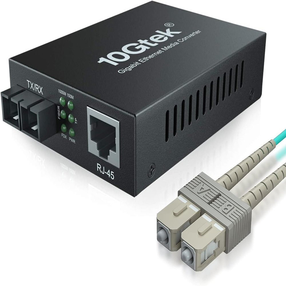 [1-Pack] 7-Meter OM3 SC to LC Fiber Optic Cord & 1.25G Gigabit Ethernet Media Converter