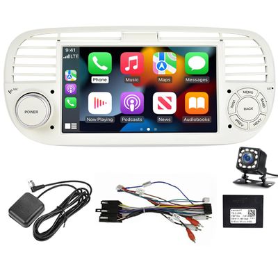 7" Android Wireless Android Auto Car Stereo Multimedia Player Compatible for Fiat 500 2007-2014 with 12LED Rear View Camera Wireless Carplay Mirror Link GPS WiFi BT FM RDS USB SWC RCA White